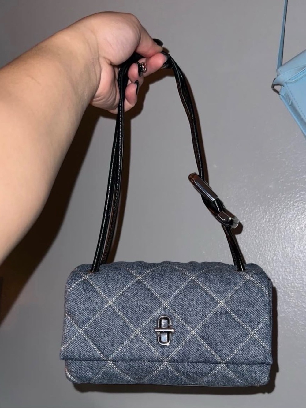 Marc Jacobs Quilted Denim Mini Shoulder Bag in Blue with Black Strap